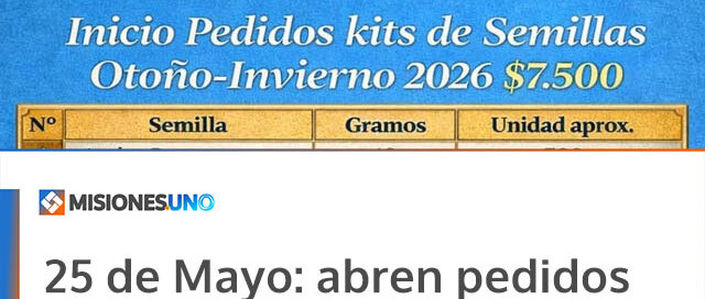 25 de Mayo: abren pedidos de Kits de Semillas Otoño–Invierno 2026 para huertas familiares